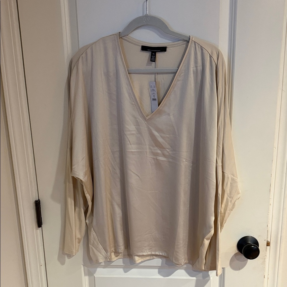 White House Black Market Cream V-Neck Blouse-NWT